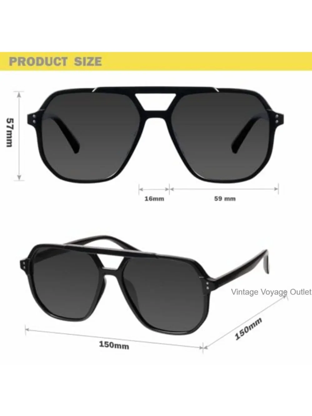 Oversized Polarized Aviator Sunglasses, UV Protection, Geometric Frame